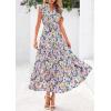 imagePRETTYGARDEN Womens 2025 Summer Floral Midi Dress Cap Sleeve V Neck Ruffle Long Flowy Boho Casual Beach Vacation DressesFloral Purple Pink