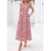 imagePRETTYGARDEN Womens 2025 Summer Floral Midi Dress Cap Sleeve V Neck Ruffle Long Flowy Boho Casual Beach Vacation DressesFloral Wine Red