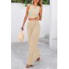 imagePRETTYGARDEN Womens Summer 2 Piece Sets Ribbed Knit Crew Neck Sleeveless Crop Tank Tops Wide Leg Pants Casual Lounge SetApricot