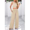 imagePRETTYGARDEN Womens Summer 2 Piece Sets Ribbed Knit Crew Neck Sleeveless Crop Tank Tops Wide Leg Pants Casual Lounge SetApricot