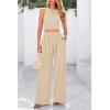 imagePRETTYGARDEN Womens Summer 2 Piece Sets Ribbed Knit Crew Neck Sleeveless Crop Tank Tops Wide Leg Pants Casual Lounge SetApricot