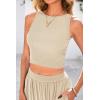 imagePRETTYGARDEN Womens Summer 2 Piece Sets Ribbed Knit Crew Neck Sleeveless Crop Tank Tops Wide Leg Pants Casual Lounge SetApricot