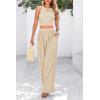 imagePRETTYGARDEN Womens Summer 2 Piece Sets Ribbed Knit Crew Neck Sleeveless Crop Tank Tops Wide Leg Pants Casual Lounge SetApricot