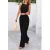 imagePRETTYGARDEN Womens Summer 2 Piece Sets Ribbed Knit Crew Neck Sleeveless Crop Tank Tops Wide Leg Pants Casual Lounge SetBlack