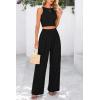 imagePRETTYGARDEN Womens Summer 2 Piece Sets Ribbed Knit Crew Neck Sleeveless Crop Tank Tops Wide Leg Pants Casual Lounge SetBlack