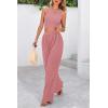 imagePRETTYGARDEN Womens Summer 2 Piece Sets Ribbed Knit Crew Neck Sleeveless Crop Tank Tops Wide Leg Pants Casual Lounge SetDusty Pink