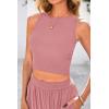 imagePRETTYGARDEN Womens Summer 2 Piece Sets Ribbed Knit Crew Neck Sleeveless Crop Tank Tops Wide Leg Pants Casual Lounge SetDusty Pink