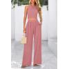 imagePRETTYGARDEN Womens Summer 2 Piece Sets Ribbed Knit Crew Neck Sleeveless Crop Tank Tops Wide Leg Pants Casual Lounge SetDusty Pink