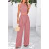imagePRETTYGARDEN Womens Summer 2 Piece Sets Ribbed Knit Crew Neck Sleeveless Crop Tank Tops Wide Leg Pants Casual Lounge SetDusty Pink