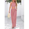 imagePRETTYGARDEN Womens Summer 2 Piece Sets Ribbed Knit Crew Neck Sleeveless Crop Tank Tops Wide Leg Pants Casual Lounge SetDusty Pink