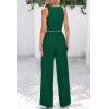 imagePRETTYGARDEN Womens Summer 2 Piece Sets Ribbed Knit Crew Neck Sleeveless Crop Tank Tops Wide Leg Pants Casual Lounge SetGreen