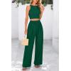 imagePRETTYGARDEN Womens Summer 2 Piece Sets Ribbed Knit Crew Neck Sleeveless Crop Tank Tops Wide Leg Pants Casual Lounge SetGreen