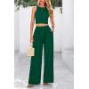 imagePRETTYGARDEN Womens Summer 2 Piece Sets Ribbed Knit Crew Neck Sleeveless Crop Tank Tops Wide Leg Pants Casual Lounge SetGreen