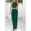 imagePRETTYGARDEN Womens Summer 2 Piece Sets Ribbed Knit Crew Neck Sleeveless Crop Tank Tops Wide Leg Pants Casual Lounge SetGreen