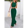 imagePRETTYGARDEN Womens Summer 2 Piece Sets Ribbed Knit Crew Neck Sleeveless Crop Tank Tops Wide Leg Pants Casual Lounge SetGreen