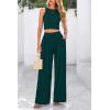 imagePRETTYGARDEN Womens Summer 2 Piece Sets Ribbed Knit Crew Neck Sleeveless Crop Tank Tops Wide Leg Pants Casual Lounge SetLake Blue