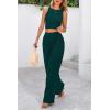 imagePRETTYGARDEN Womens Summer 2 Piece Sets Ribbed Knit Crew Neck Sleeveless Crop Tank Tops Wide Leg Pants Casual Lounge SetLake Blue