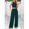 imagePRETTYGARDEN Womens Summer 2 Piece Sets Ribbed Knit Crew Neck Sleeveless Crop Tank Tops Wide Leg Pants Casual Lounge SetLake Blue
