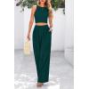 imagePRETTYGARDEN Womens Summer 2 Piece Sets Ribbed Knit Crew Neck Sleeveless Crop Tank Tops Wide Leg Pants Casual Lounge SetLake Blue