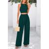 imagePRETTYGARDEN Womens Summer 2 Piece Sets Ribbed Knit Crew Neck Sleeveless Crop Tank Tops Wide Leg Pants Casual Lounge SetLake Blue