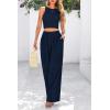 imagePRETTYGARDEN Womens Summer 2 Piece Sets Ribbed Knit Crew Neck Sleeveless Crop Tank Tops Wide Leg Pants Casual Lounge SetNavy