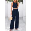imagePRETTYGARDEN Womens Summer 2 Piece Sets Ribbed Knit Crew Neck Sleeveless Crop Tank Tops Wide Leg Pants Casual Lounge SetNavy
