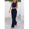 imagePRETTYGARDEN Womens Summer 2 Piece Sets Ribbed Knit Crew Neck Sleeveless Crop Tank Tops Wide Leg Pants Casual Lounge SetNavy