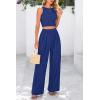 imagePRETTYGARDEN Womens Summer 2 Piece Sets Ribbed Knit Crew Neck Sleeveless Crop Tank Tops Wide Leg Pants Casual Lounge SetRoyal Blue