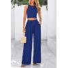 imagePRETTYGARDEN Womens Summer 2 Piece Sets Ribbed Knit Crew Neck Sleeveless Crop Tank Tops Wide Leg Pants Casual Lounge SetRoyal Blue