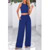 imagePRETTYGARDEN Womens Summer 2 Piece Sets Ribbed Knit Crew Neck Sleeveless Crop Tank Tops Wide Leg Pants Casual Lounge SetRoyal Blue