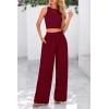 imagePRETTYGARDEN Womens Summer 2 Piece Sets Ribbed Knit Crew Neck Sleeveless Crop Tank Tops Wide Leg Pants Casual Lounge SetWine Red