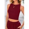 imagePRETTYGARDEN Womens Summer 2 Piece Sets Ribbed Knit Crew Neck Sleeveless Crop Tank Tops Wide Leg Pants Casual Lounge SetWine Red