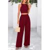 imagePRETTYGARDEN Womens Summer 2 Piece Sets Ribbed Knit Crew Neck Sleeveless Crop Tank Tops Wide Leg Pants Casual Lounge SetWine Red