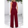 imagePRETTYGARDEN Womens Summer 2 Piece Sets Ribbed Knit Crew Neck Sleeveless Crop Tank Tops Wide Leg Pants Casual Lounge SetWine Red