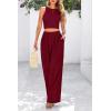imagePRETTYGARDEN Womens Summer 2 Piece Sets Ribbed Knit Crew Neck Sleeveless Crop Tank Tops Wide Leg Pants Casual Lounge SetWine Red