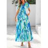 imagePRETTYGARDEN Womens Summer Boho Maxi Dresses Floral Short Sleeve V Neck A Line Tiered Ruffle Flowy Long Beach Vacation DressBlue
