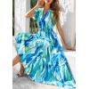 imagePRETTYGARDEN Womens Summer Boho Maxi Dresses Floral Short Sleeve V Neck A Line Tiered Ruffle Flowy Long Beach Vacation DressBlue