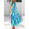 imagePRETTYGARDEN Womens Summer Boho Maxi Dresses Floral Short Sleeve V Neck A Line Tiered Ruffle Flowy Long Beach Vacation DressBlue