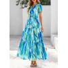 imagePRETTYGARDEN Womens Summer Boho Maxi Dresses Floral Short Sleeve V Neck A Line Tiered Ruffle Flowy Long Beach Vacation DressBlue