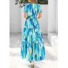 imagePRETTYGARDEN Womens Summer Boho Maxi Dresses Floral Short Sleeve V Neck A Line Tiered Ruffle Flowy Long Beach Vacation DressBlue