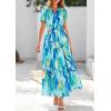 imagePRETTYGARDEN Womens Summer Boho Maxi Dresses Floral Short Sleeve V Neck A Line Tiered Ruffle Flowy Long Beach Vacation DressBlue