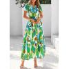 imagePRETTYGARDEN Womens Summer Boho Maxi Dresses Floral Short Sleeve V Neck A Line Tiered Ruffle Flowy Long Beach Vacation DressGreen