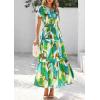 imagePRETTYGARDEN Womens Summer Boho Maxi Dresses Floral Short Sleeve V Neck A Line Tiered Ruffle Flowy Long Beach Vacation DressGreen