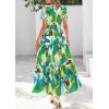 imagePRETTYGARDEN Womens Summer Boho Maxi Dresses Floral Short Sleeve V Neck A Line Tiered Ruffle Flowy Long Beach Vacation DressGreen