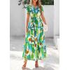 imagePRETTYGARDEN Womens Summer Boho Maxi Dresses Floral Short Sleeve V Neck A Line Tiered Ruffle Flowy Long Beach Vacation DressGreen