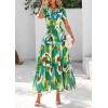imagePRETTYGARDEN Womens Summer Boho Maxi Dresses Floral Short Sleeve V Neck A Line Tiered Ruffle Flowy Long Beach Vacation DressGreen