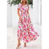 imagePRETTYGARDEN Womens Summer Boho Maxi Dresses Floral Short Sleeve V Neck A Line Tiered Ruffle Flowy Long Beach Vacation DressGreen Pink Floral