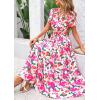 imagePRETTYGARDEN Womens Summer Boho Maxi Dresses Floral Short Sleeve V Neck A Line Tiered Ruffle Flowy Long Beach Vacation DressGreen Pink Floral