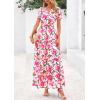 imagePRETTYGARDEN Womens Summer Boho Maxi Dresses Floral Short Sleeve V Neck A Line Tiered Ruffle Flowy Long Beach Vacation DressGreen Pink Floral