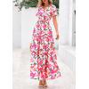 imagePRETTYGARDEN Womens Summer Boho Maxi Dresses Floral Short Sleeve V Neck A Line Tiered Ruffle Flowy Long Beach Vacation DressGreen Pink Floral